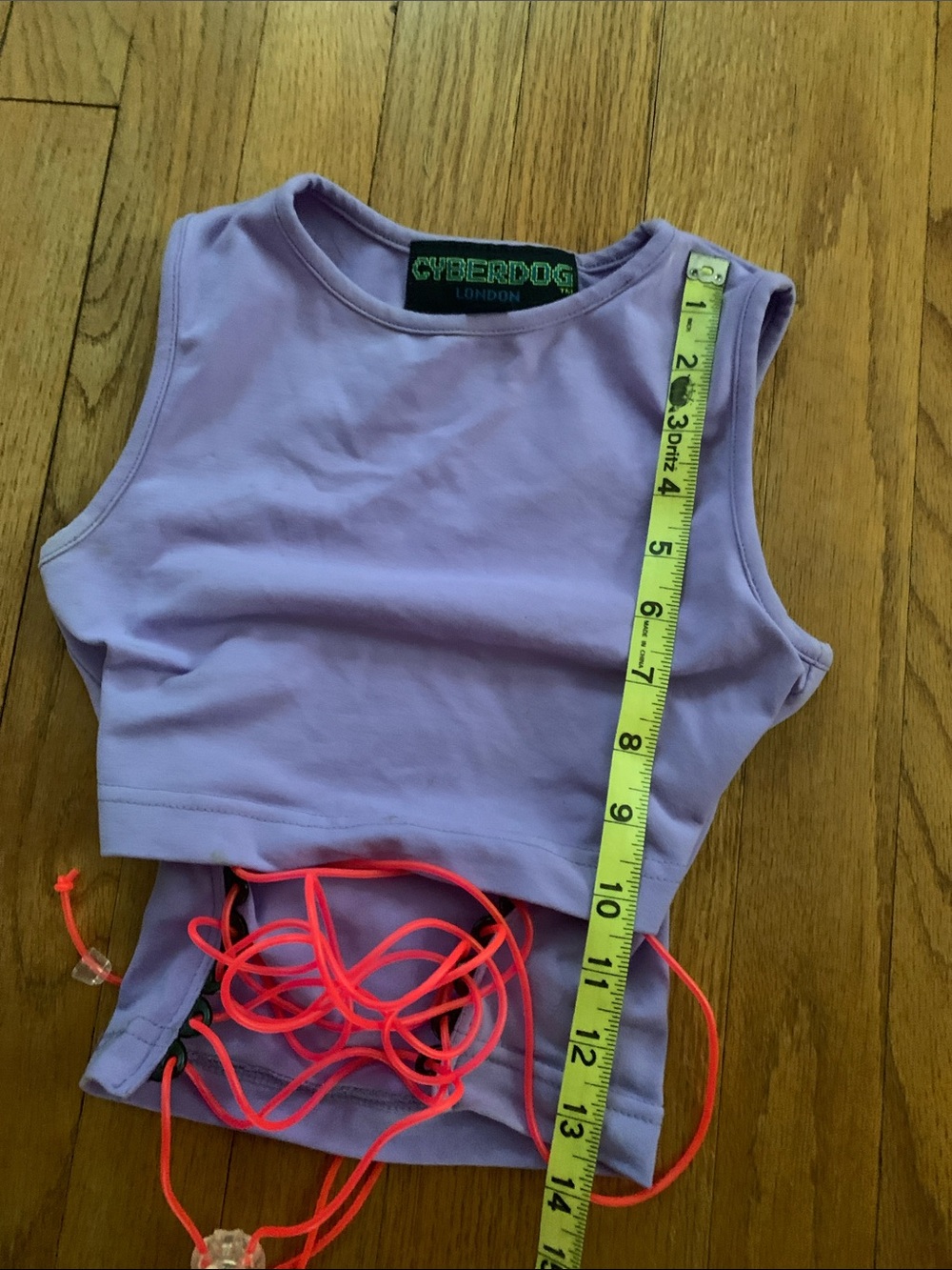 Cyberdog London Lavender Crop Top with Neon Pink Blacklight Reactive Lacing - Picture 13 of 15